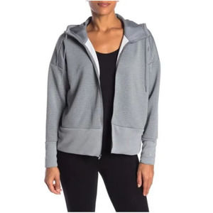 Nike Women's Full Zip Logo Dri-FIT Training Ribbed Hoodie Cool Gray Size Medium